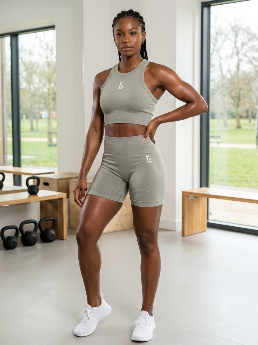 LTC Racerback Short Set in sage green — racerback crop top and matching bike shorts